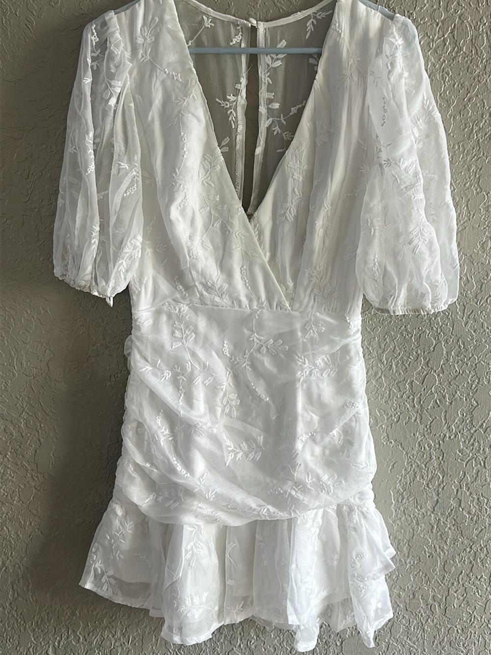 Hello Molly White Embroidered V-Neck Mini Dress